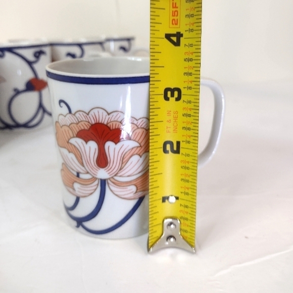 Fitz and Floyd Vintage Variations lotus mugs Japan deco set of (7) - Picture 8 of 10